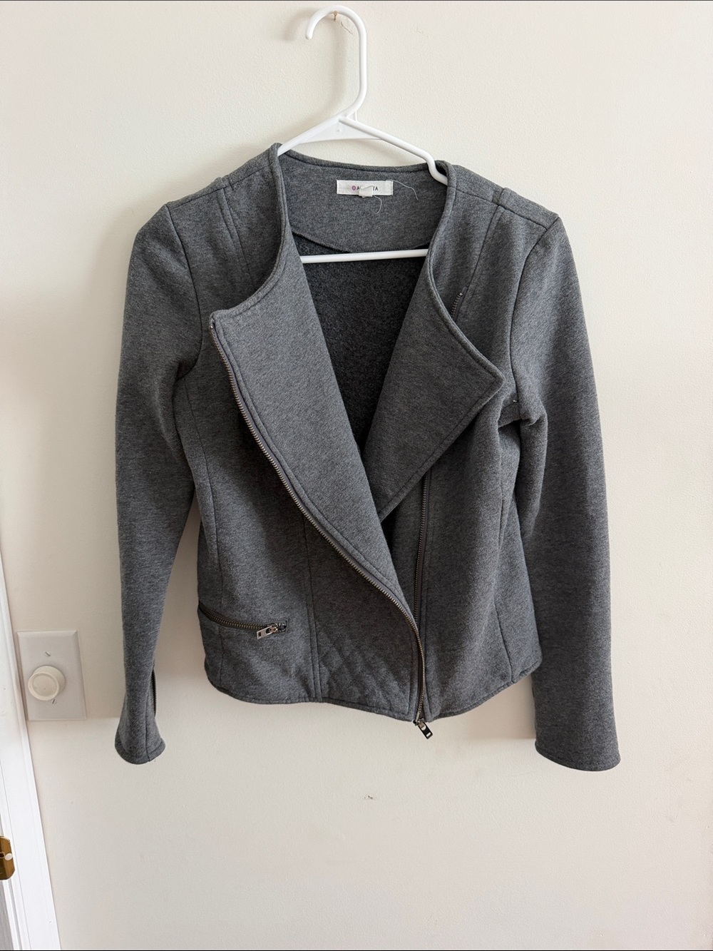 Athleta Charcoal Gray Asymmetrical Zip Knit Moto Jacket